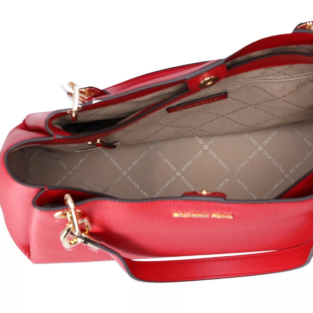 Michael Kors Trisha Large Triple Gusset Compartment Shoulder Tote Bright Red - Picture 9 of 10